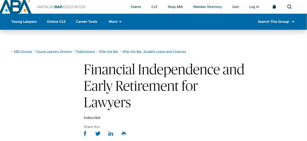 (Editor) Financial Independence and Early Retirement for Lawyers
